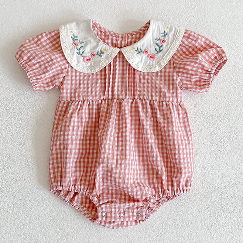 Princess Pink Grid Romper