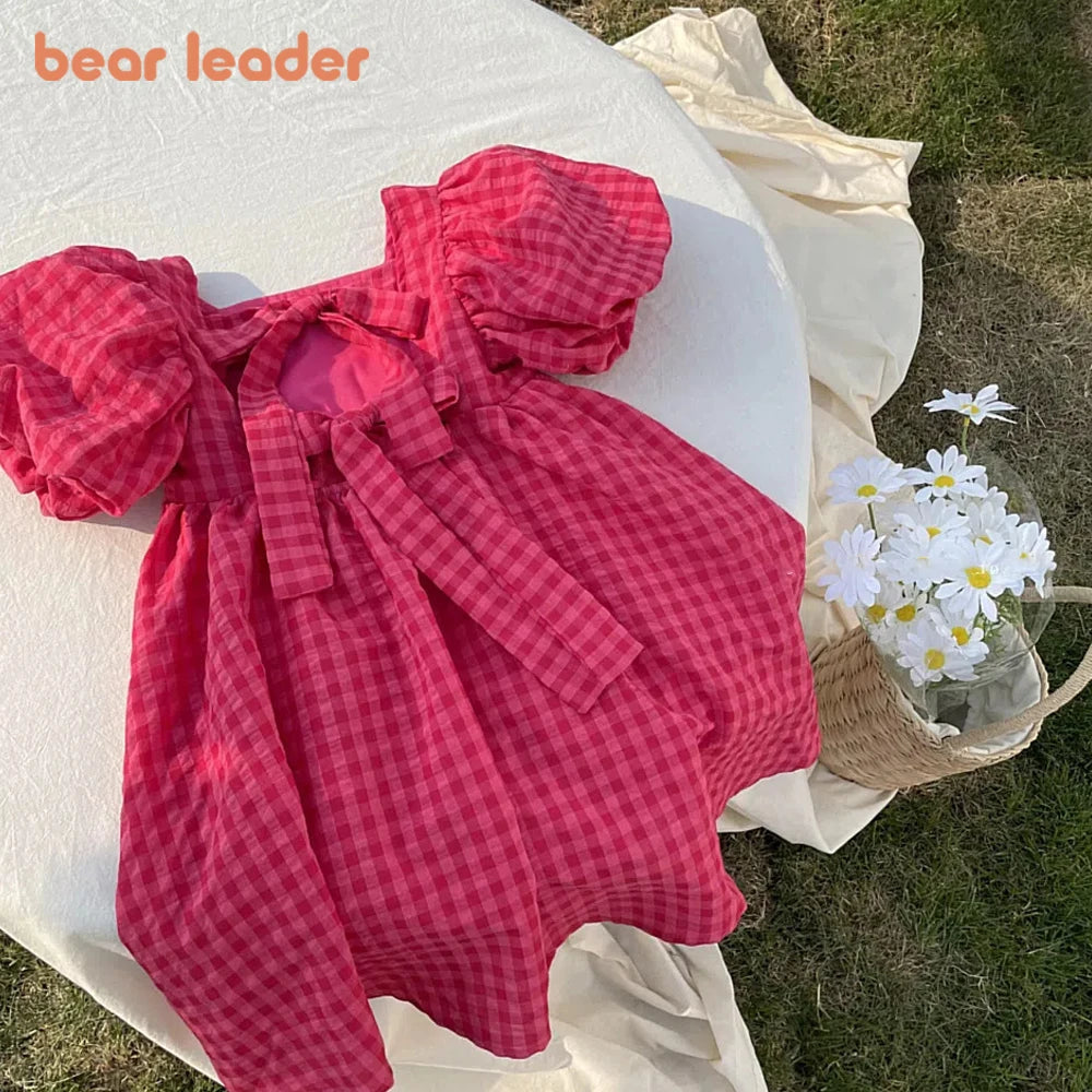 Rose Pink Plaid Bow Dress