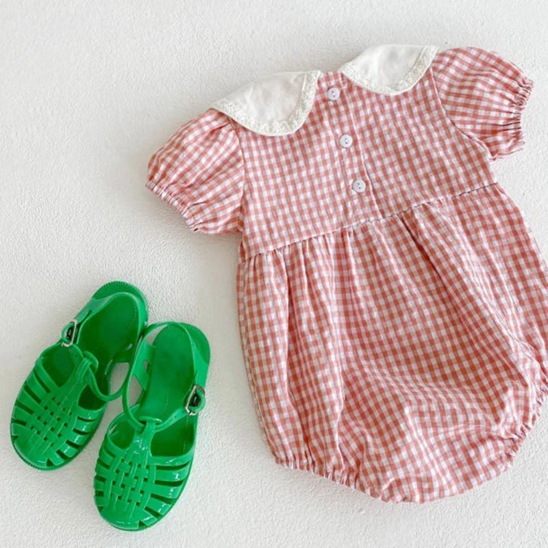 Princess Pink Grid Romper