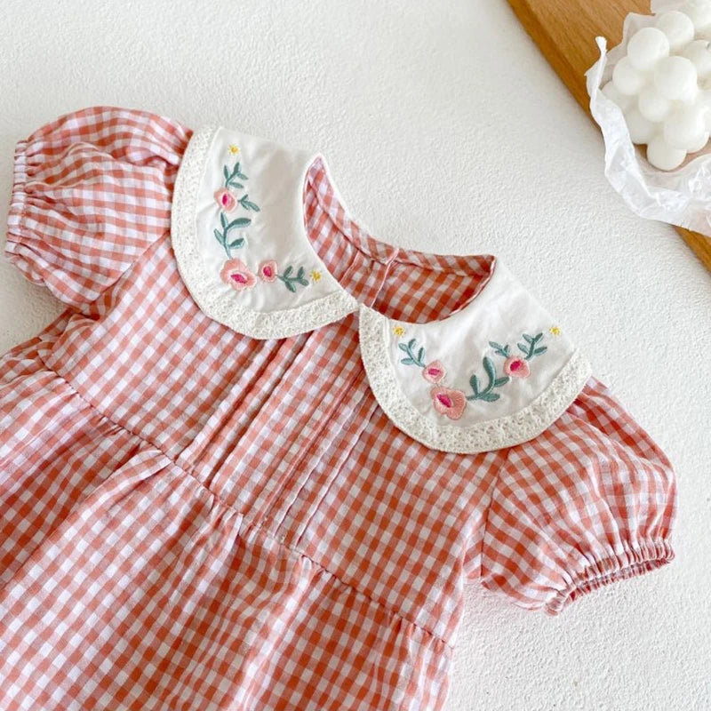 Princess Pink Grid Romper