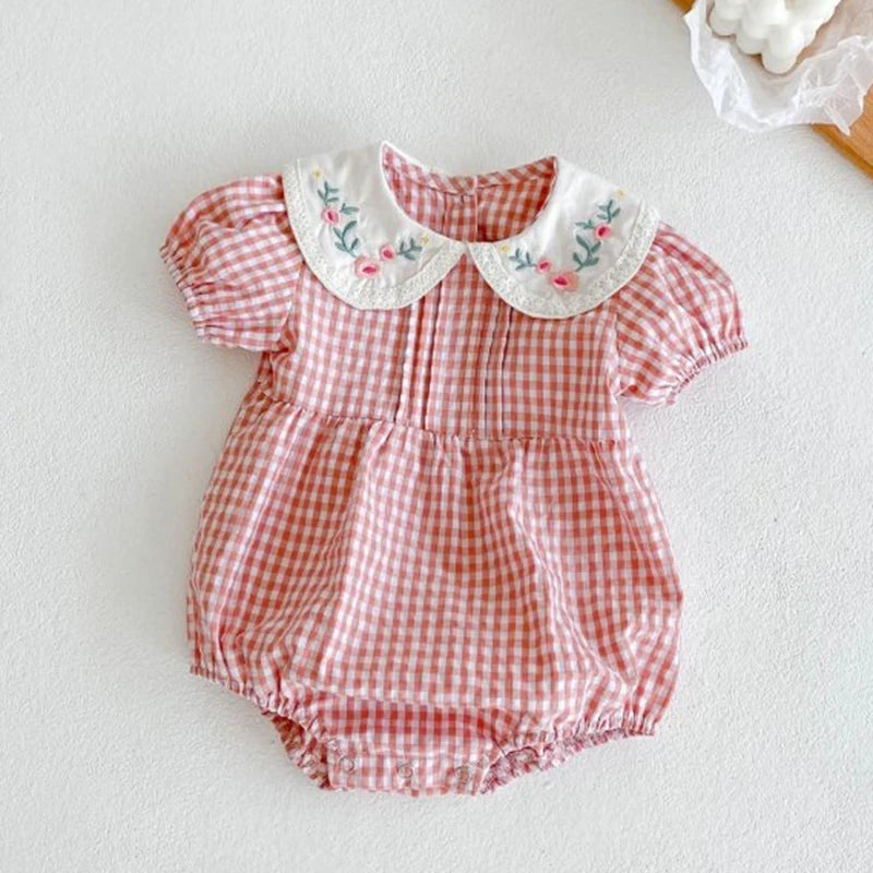 Princess Pink Grid Romper
